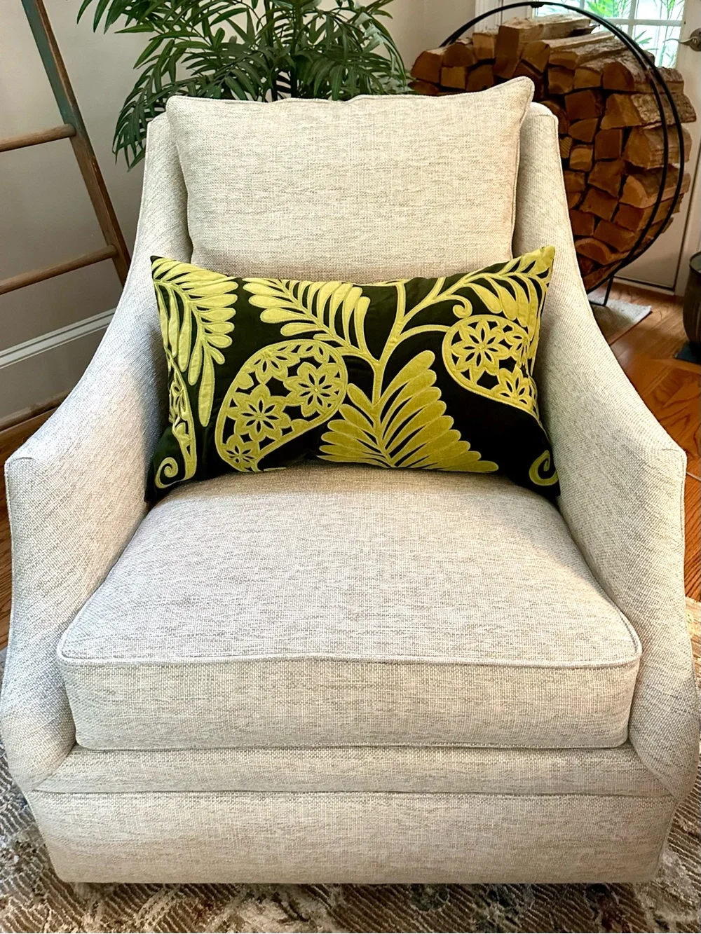 Pottery Barn Green Velvet Botanical Lumbar Pillow Cover 16 x 26